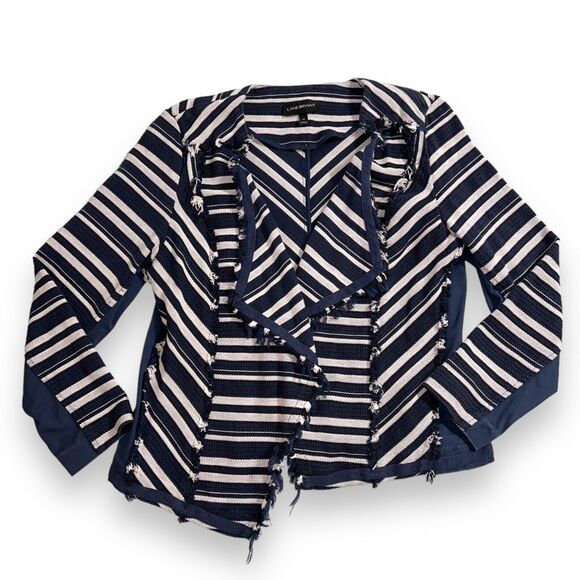 Lane Bryant Womens Blazer Suit Jacket Tweed Striped Navy Blue Open Front Size 18 - Picture 1 of 8